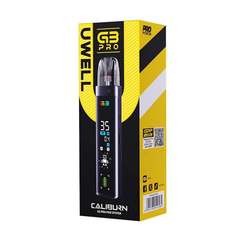 Uwell Caliburn G3 Pro 35W Pod Sistem Siyah kutu ambalajı.